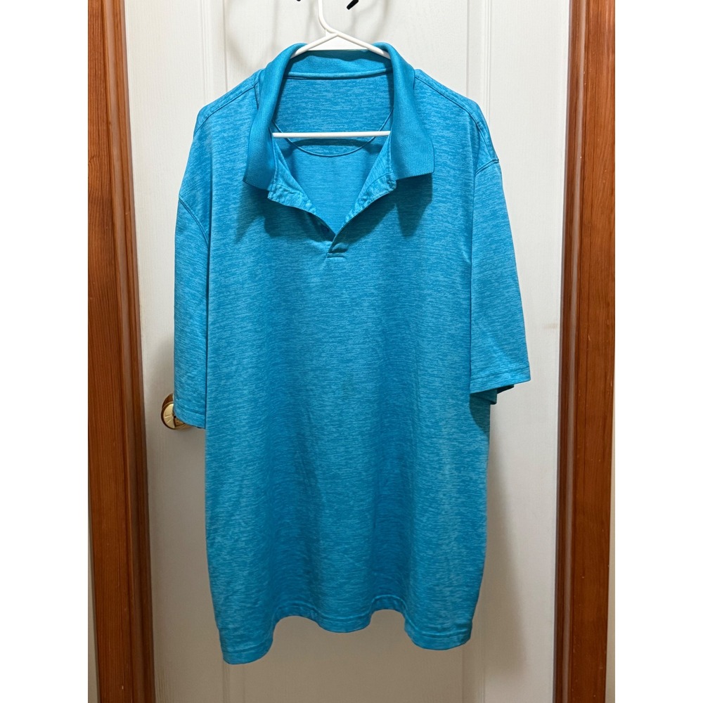 George Mens Turquoise Blue Space Dye Short Sleeve Polo Shirt 2XL Athletic Golf